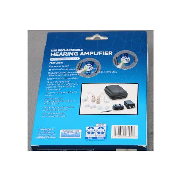 USB Rechargeable Hearing Amplifier 2 Pack Dock Adjustable 4 Level Lightweight - Picture 4 of 6